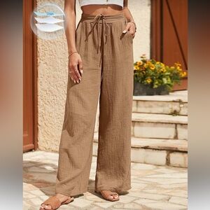 SHEIN Brown Wide Leg Lightweight Gauze Pants with Pockets — Size S / US 4